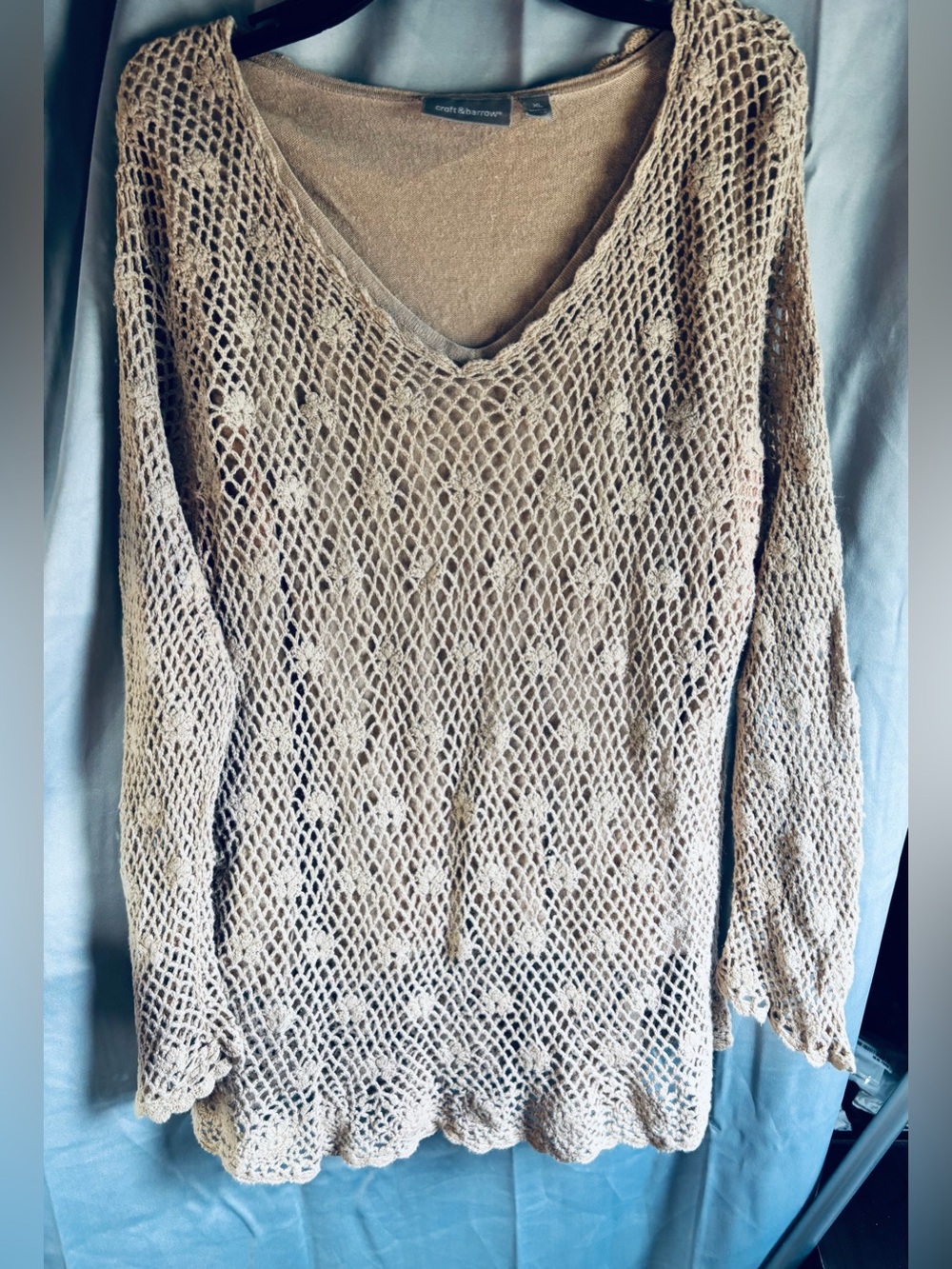 croft & barrow Beige Open-Knit V-Neck Sweater